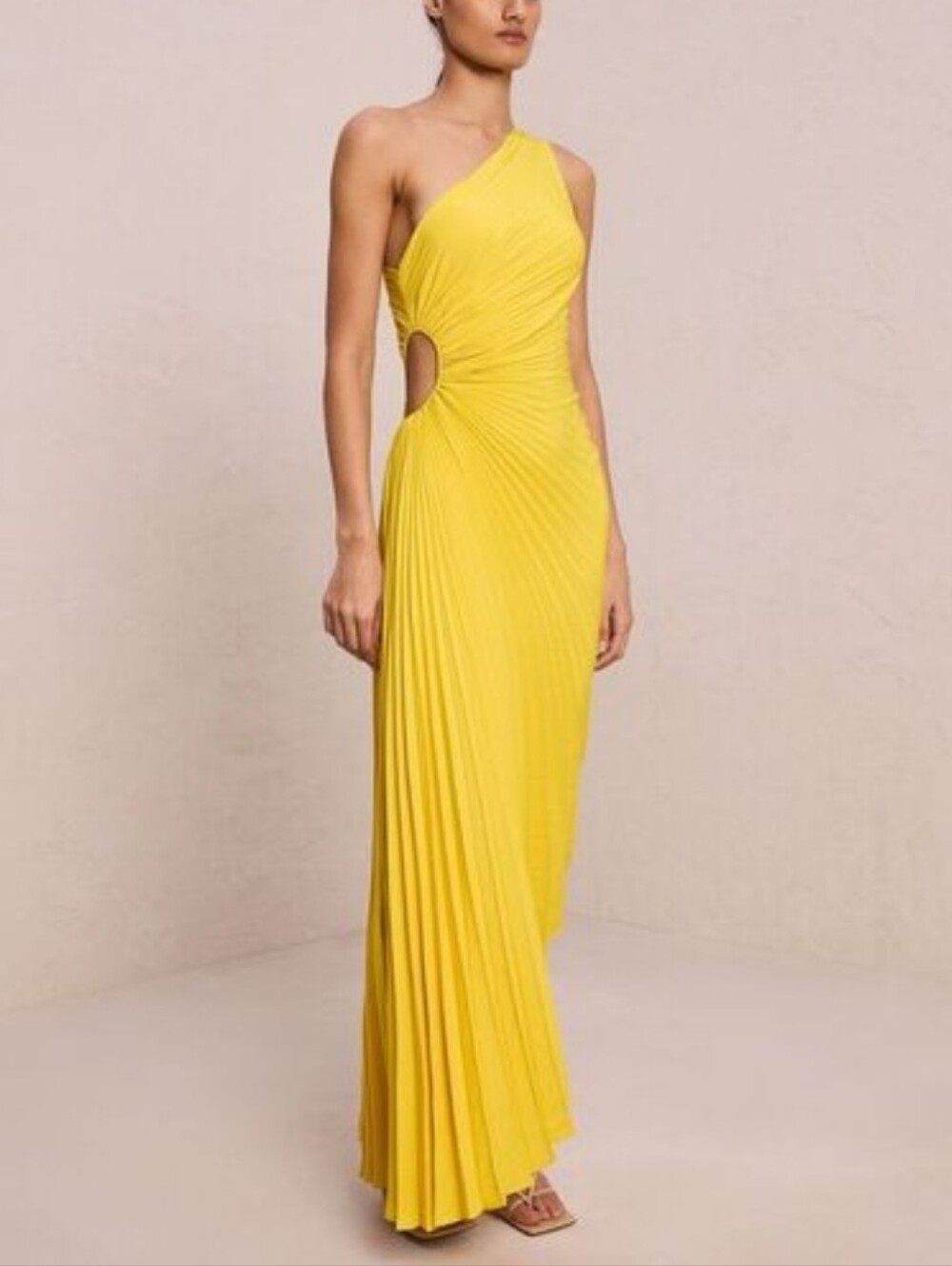 A.L.C. DELFINA DRESS PLEATED ONE SHOULDER ASYMMETRICAL YELLOW 12